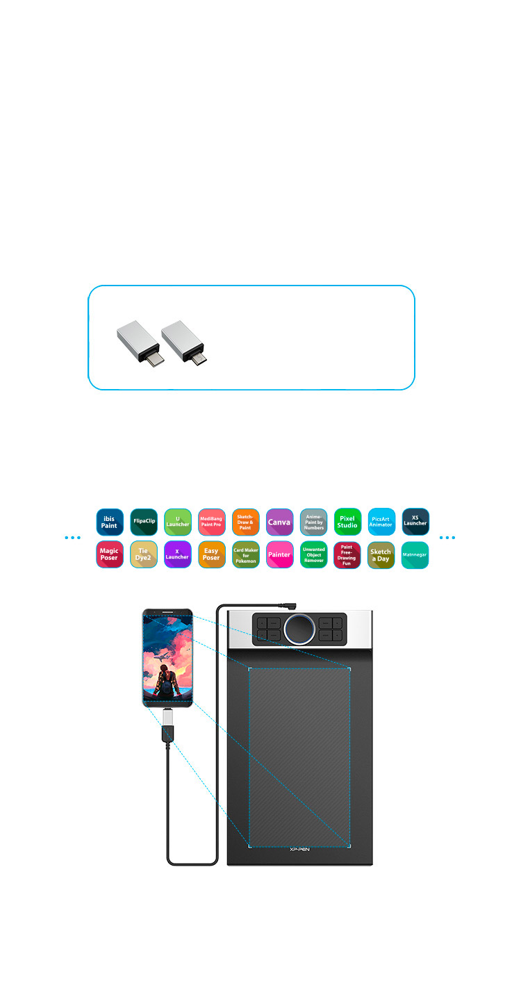 XP-Pen Deco Pro large drawing tablet supports connection with Android tablets and mobile phones